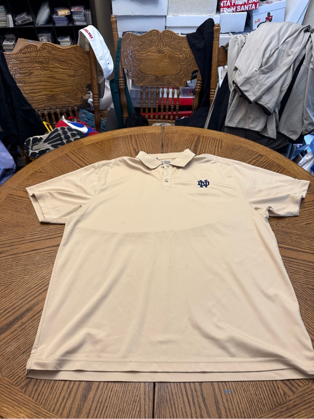 Under Armour Light Gold Polo with Navy Notre Dame Logo Embroidery
